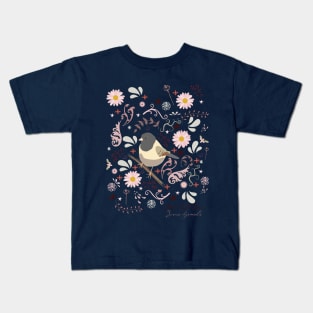 Bird In The Garden Folk Art Kids T-Shirt